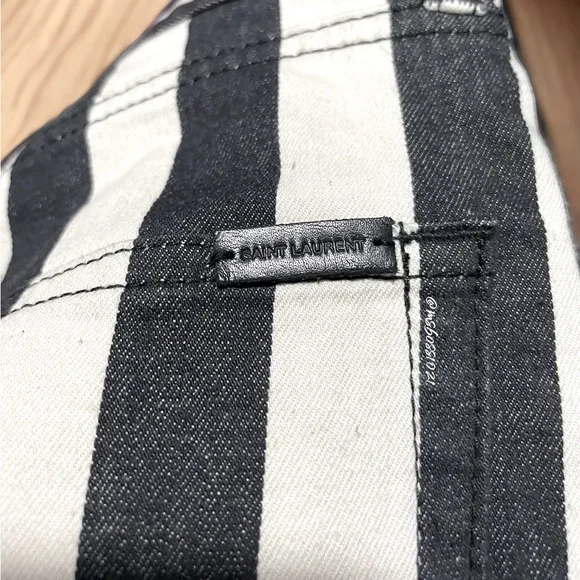 SAINT LAURENT Striped Jean Shorts in Navy/Cream/Off White NWT - Picture 10 of 11